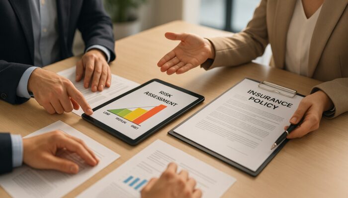 demonstrate an attorney meeting with a client to discuss insurance coverage